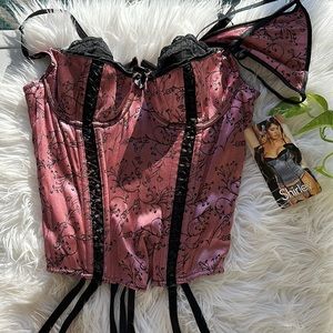 NWT Shirley of Hollywood pink floral corset and thong Size 36